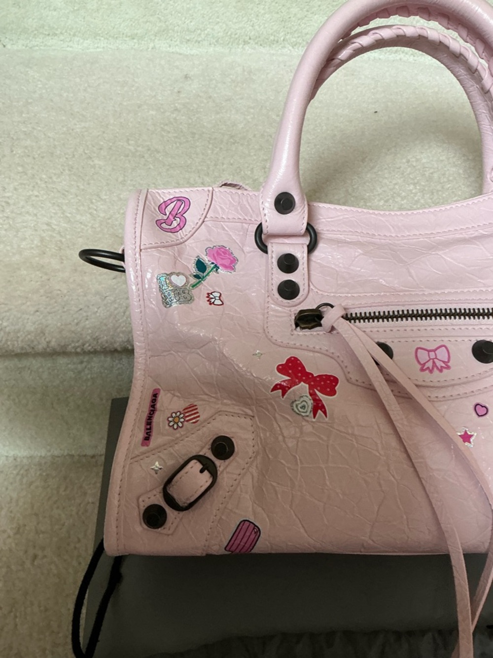 GORGEOUS BALENCIAGA LE CITY SMALL PINK STICKERS SATCHEL CROSSBODY BAG - Picture 8 of 16